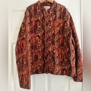 Coldwater Creek Red and Brown Paisley Jacket with Embroidery and Bead Detail